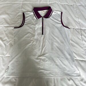Monterey Club Womens XL Golf Sleeveless Polo Tank Top White‎ Purple Striped